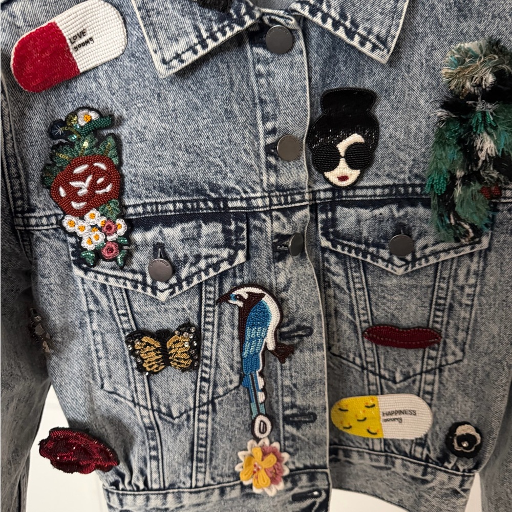 Alice + Olivia Denim Jacket with Pins - Picture 2 of 5